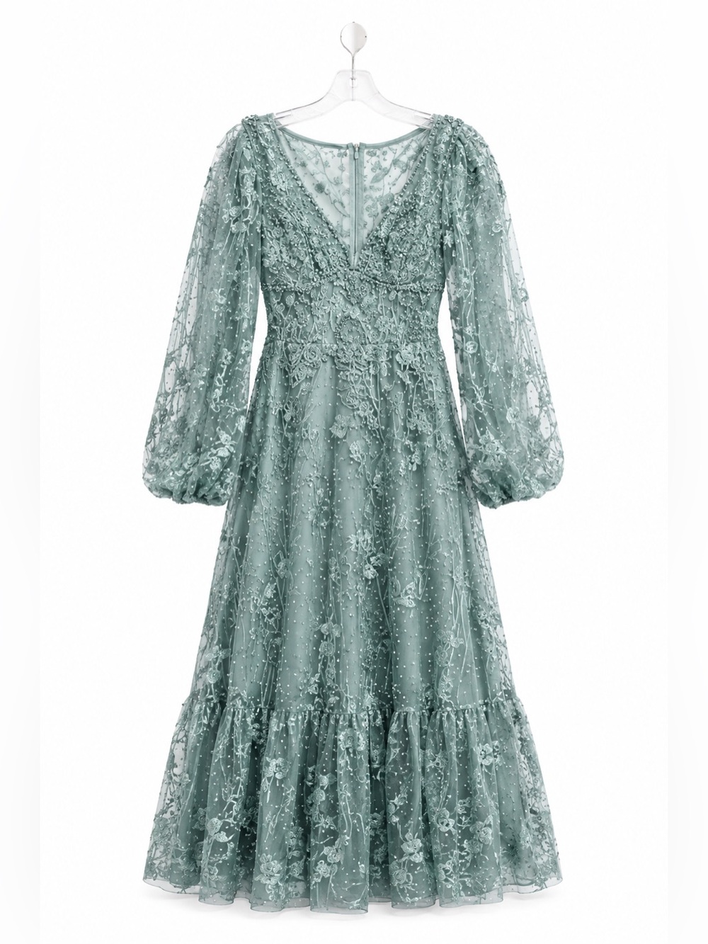 Embroidered V-Neck Maxi Dress in Sage Green - Picture 5 of 6